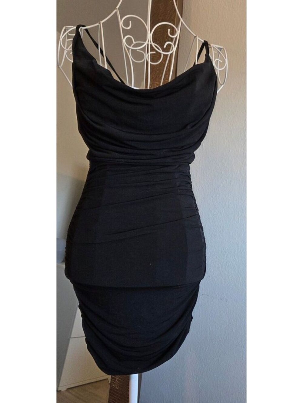 Small Nookie Ruched Mini Dress with Low Back and Adjustable Straps